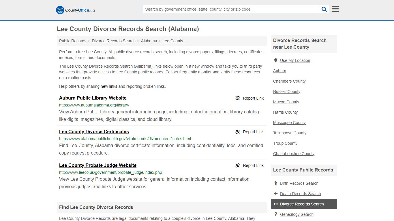 Lee County Divorce Records Search (Alabama) - County Office