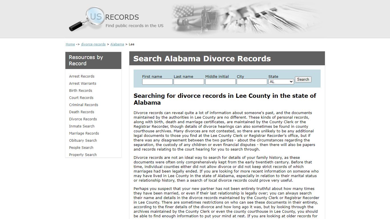 Search Divorce Records Lee Alabama | US Records